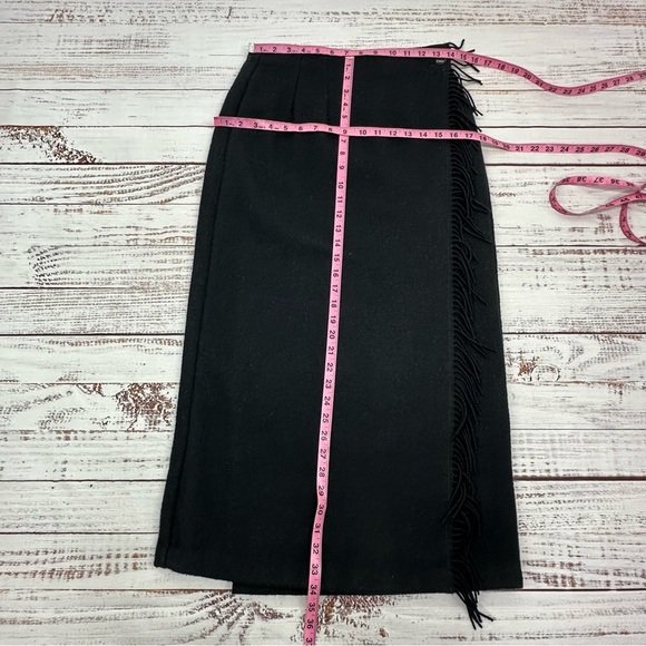 Vintage Woolrich Women’s size 8 Black 100% Wool Fringe Wrap Midi Lined Skirt - Picture 10 of 13